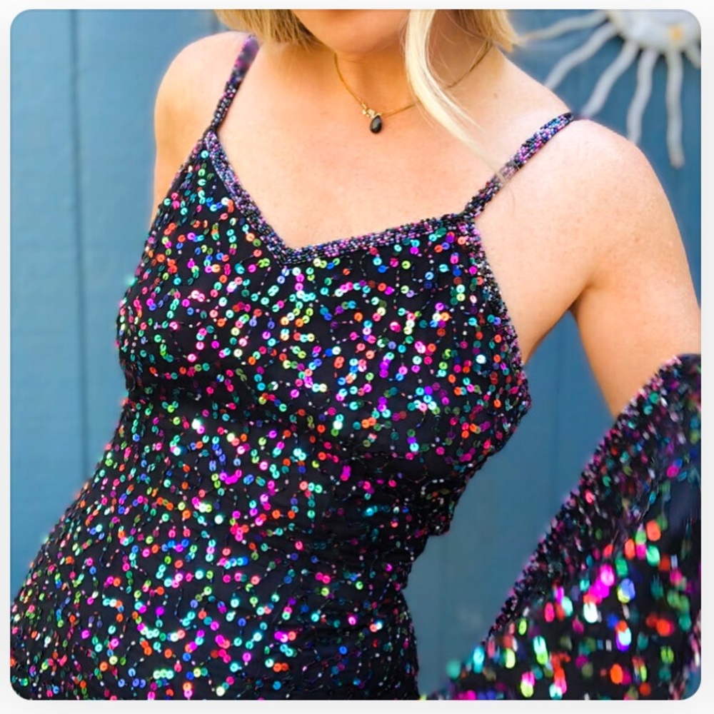 Vintage silk rainbow sequin gown - Picture 3 of 11